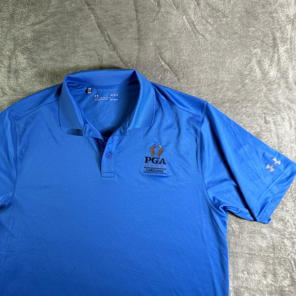 Under Armour Golf Polo Shirt PGA Reach HeatGear Blue Athletic Large